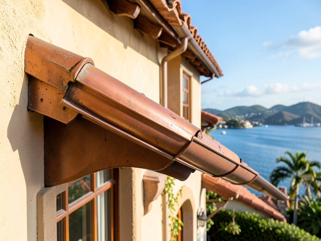 Custom copper gutters and flashings for waterfront