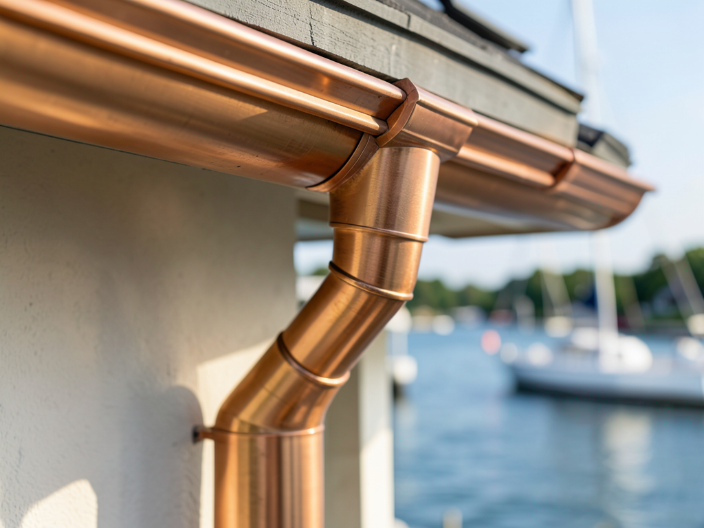 Custom Copper Gutters and Flashings for Waterfront Homes on the Sunset Islands